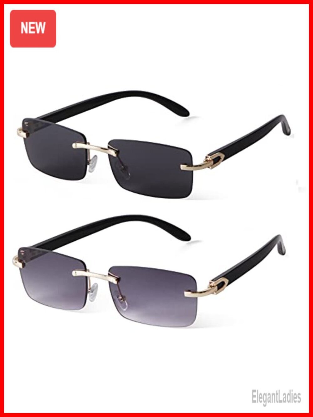 Rectangular Rimless Sunglasses with UV400 Protection - Picture 1 of 6